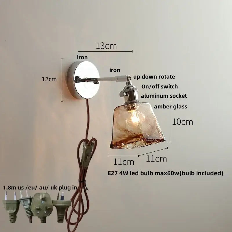 Vintage brushed nickel led glass wall light bedroom sconce