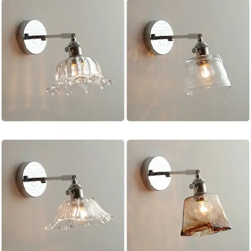Vintage brushed nickel led glass wall light bedroom sconce