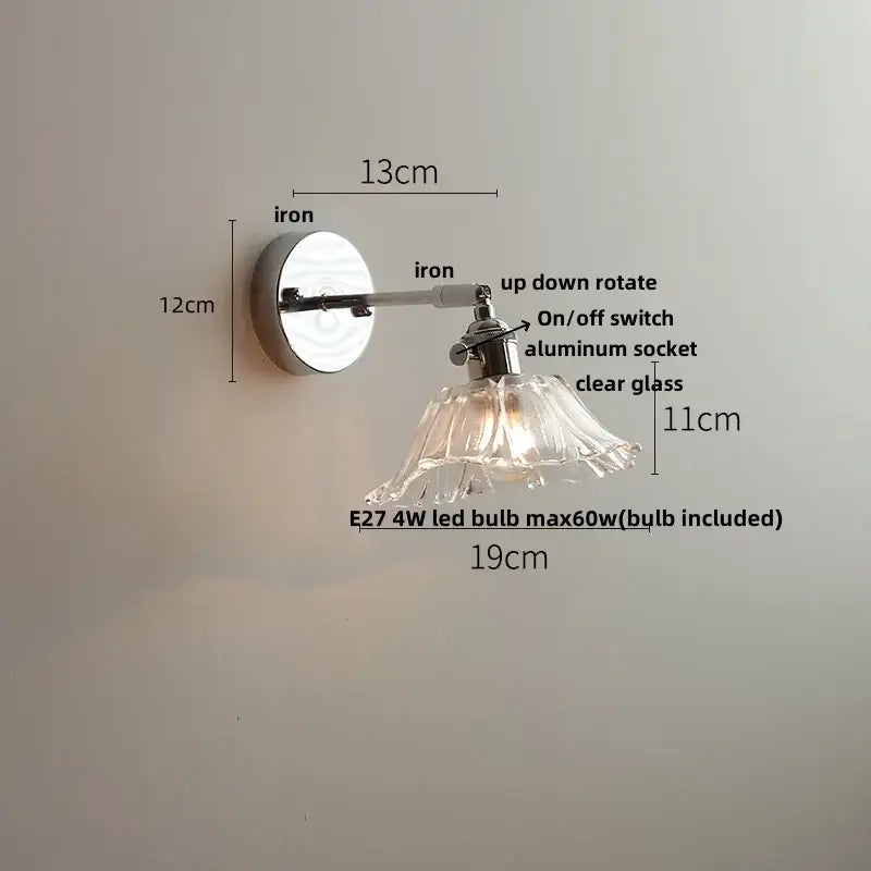 Vintage brushed nickel led glass wall light bedroom sconce