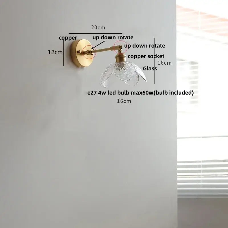 Modern gold textured glass flower wall light fixture living room