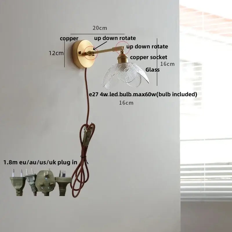 Modern gold textured glass flower wall light fixture living room