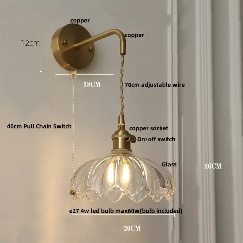 Modern gold petal led glass wall lights bedroom sconce