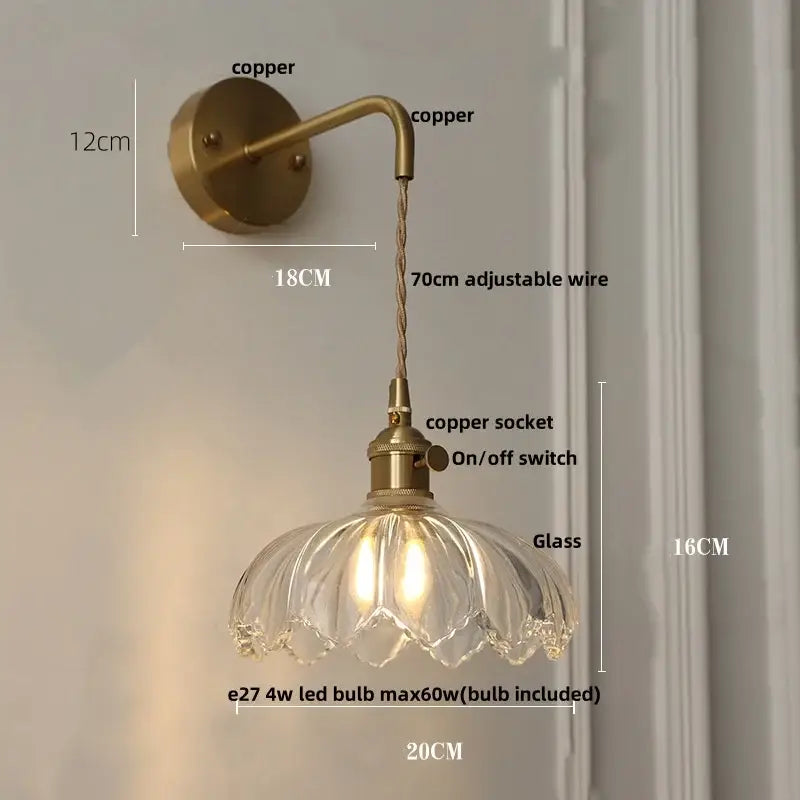 Modern gold petal led glass wall lights bedroom sconce