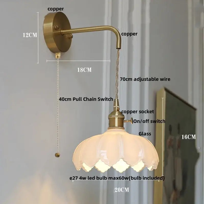 Modern gold petal led glass wall lights bedroom sconce