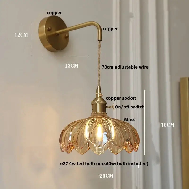 Modern gold petal led glass wall lights bedroom sconce