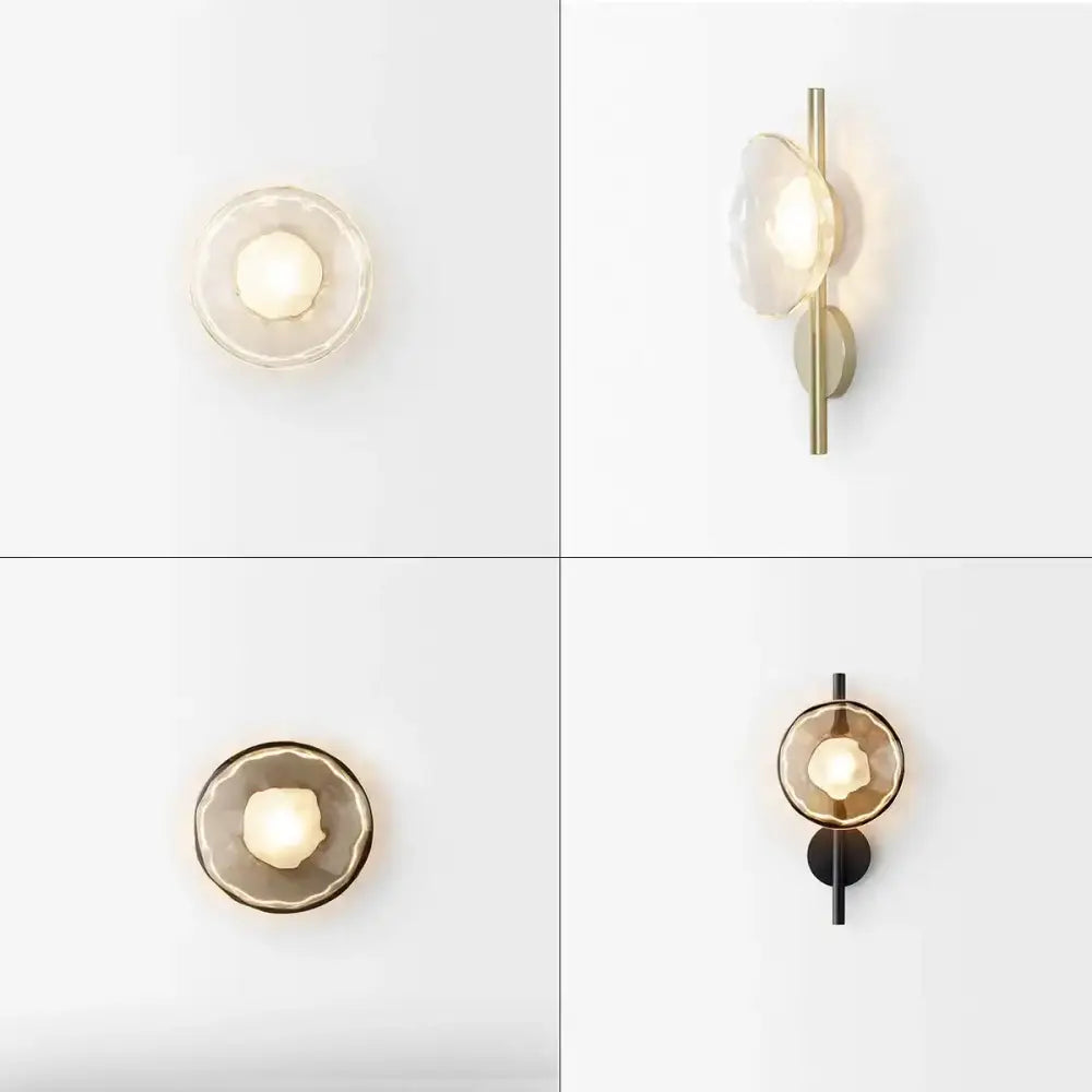 Modern minimalist brass & black led glass wall sconce living room