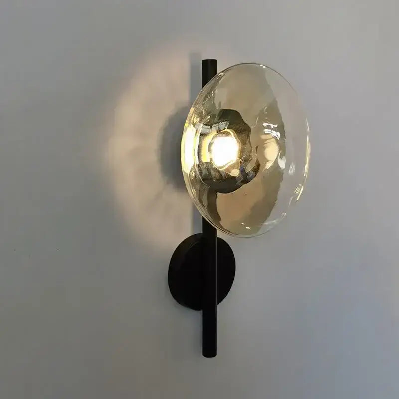 Modern minimalist brass & black led glass wall sconce living room