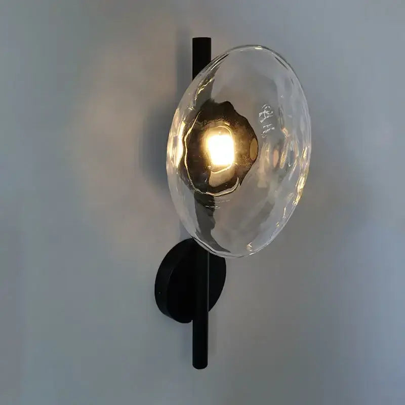 Modern minimalist brass & black led glass wall sconce living room