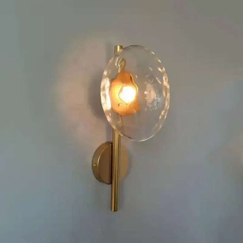 Modern minimalist brass & black led glass wall sconce living room