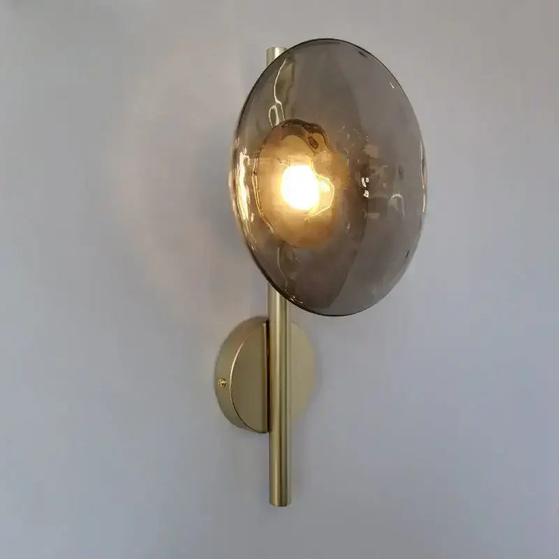 Modern minimalist brass & black led glass wall sconce living room
