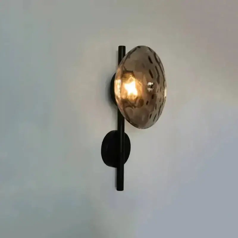 Modern minimalist brass & black led glass wall sconce living room