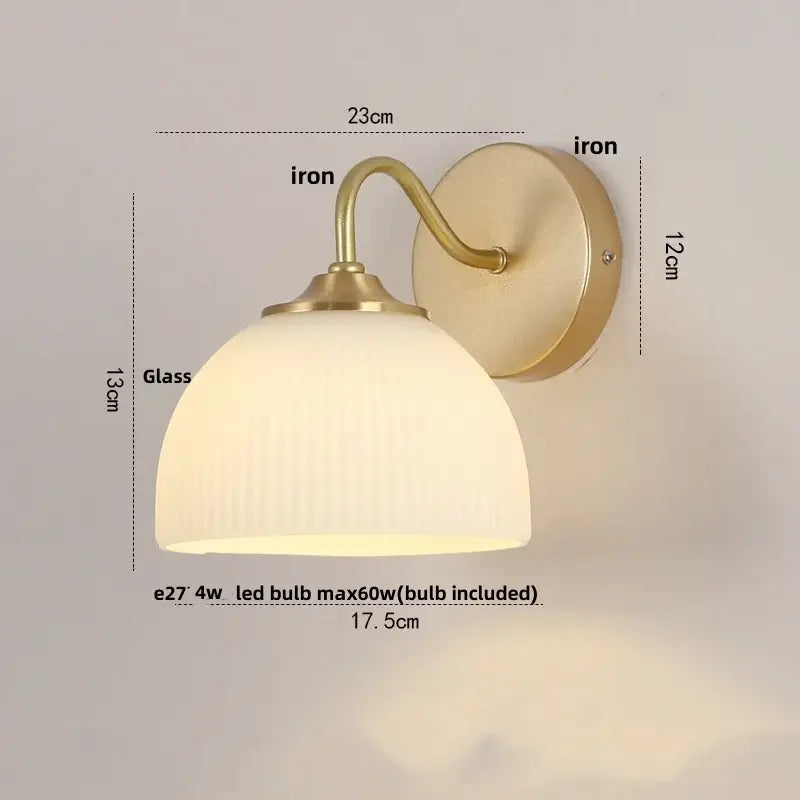 Modern gold glass wall sconce with pull chain switch bedroom light