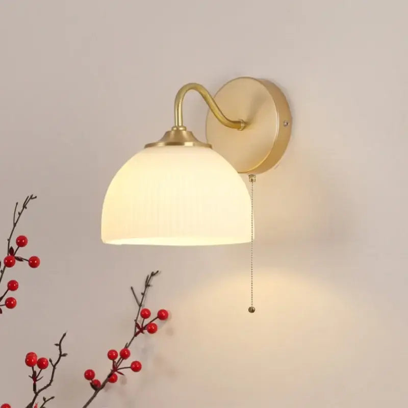 Modern gold glass wall sconce with pull chain switch bedroom light