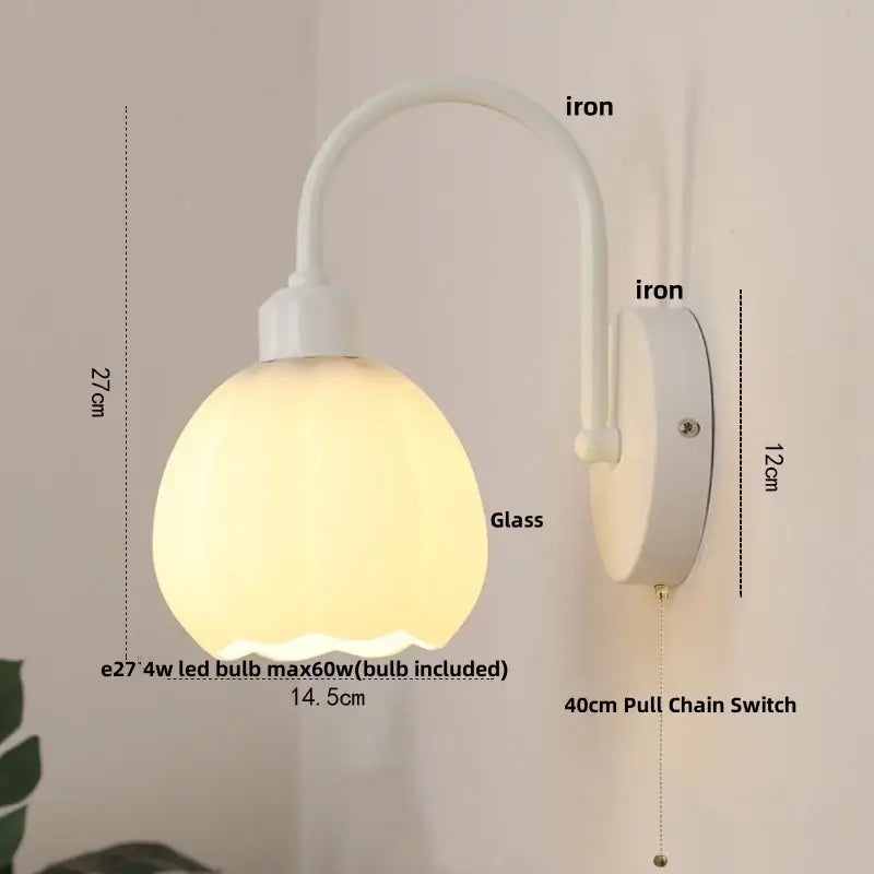 Modern gold glass wall sconce with pull chain switch bedroom light