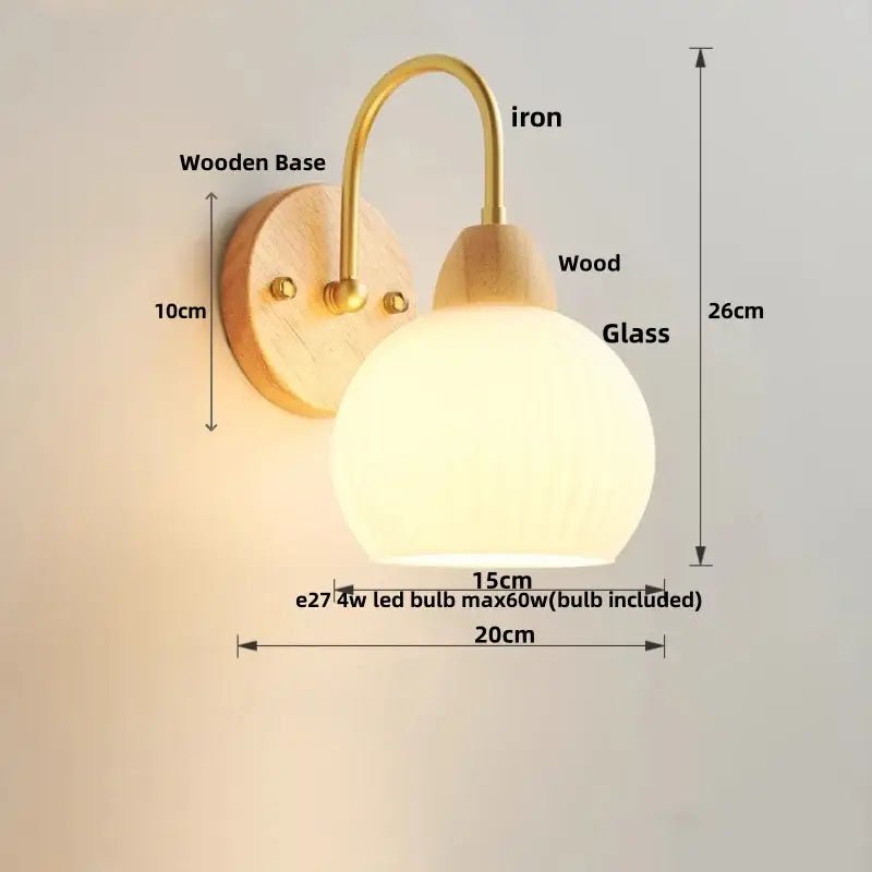 Modern gold glass wall sconce with pull chain switch bedroom light