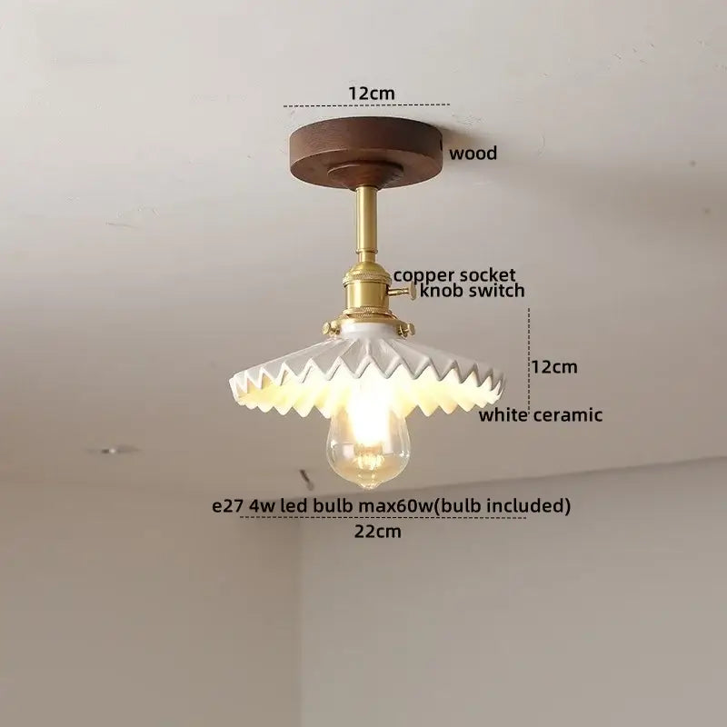 Flower shaped led glass wood ceiling lamp bedroom brass light