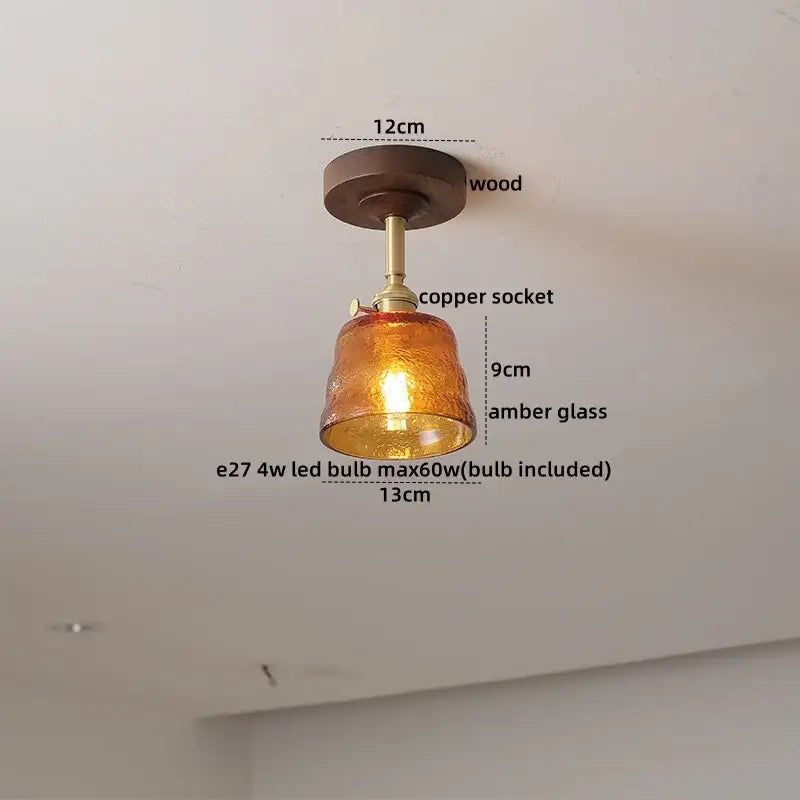 Flower shaped led glass wood ceiling lamp bedroom brass light