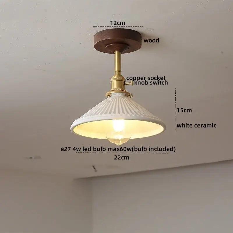 Flower shaped led glass wood ceiling lamp bedroom brass light
