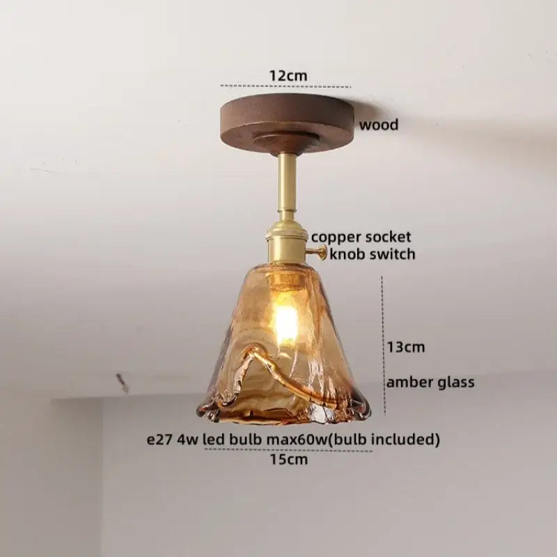 Flower shaped led glass wood ceiling lamp bedroom brass light