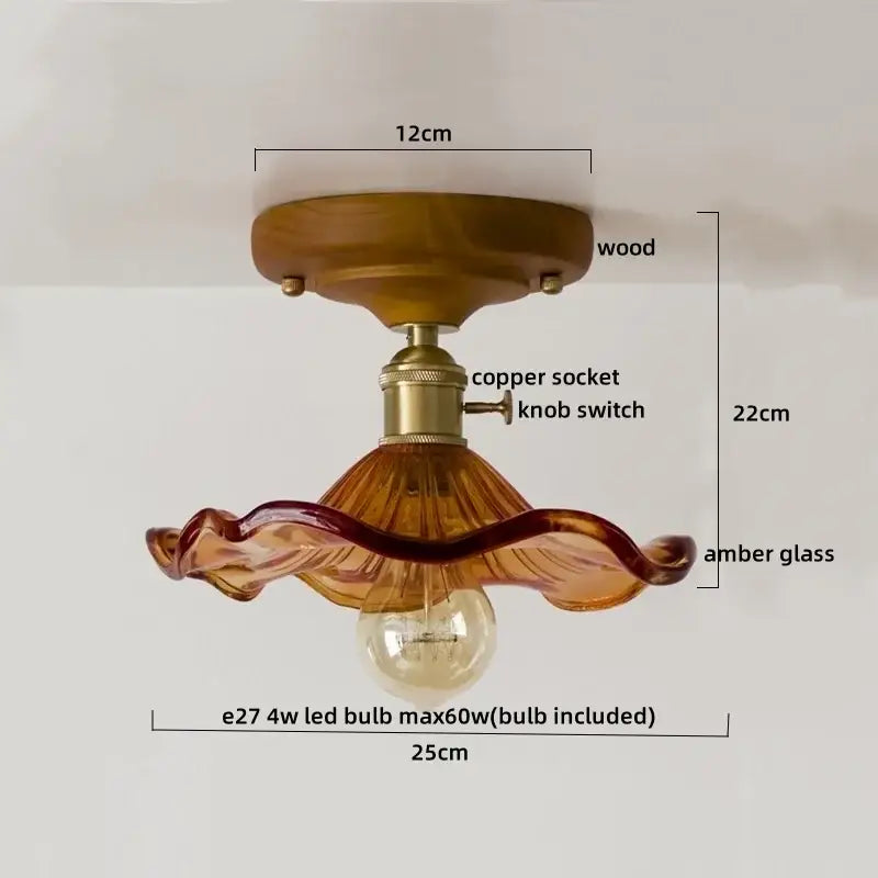 Floral etched led glass ceiling light for living room