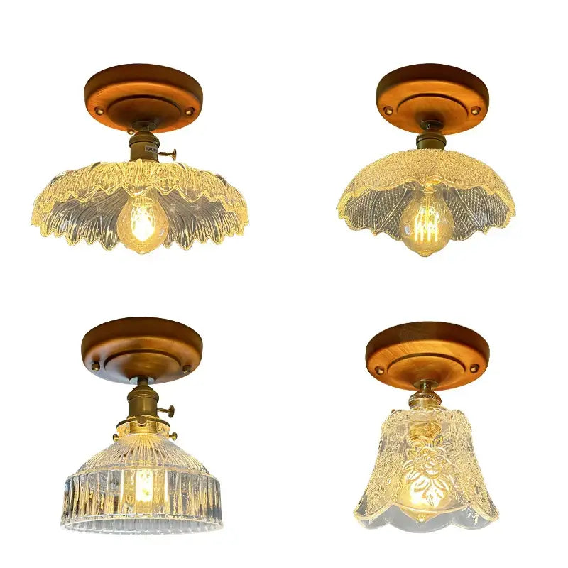 Floral etched led glass ceiling light for living room
