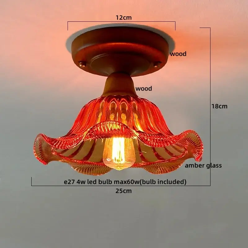 Floral etched led glass ceiling light for living room