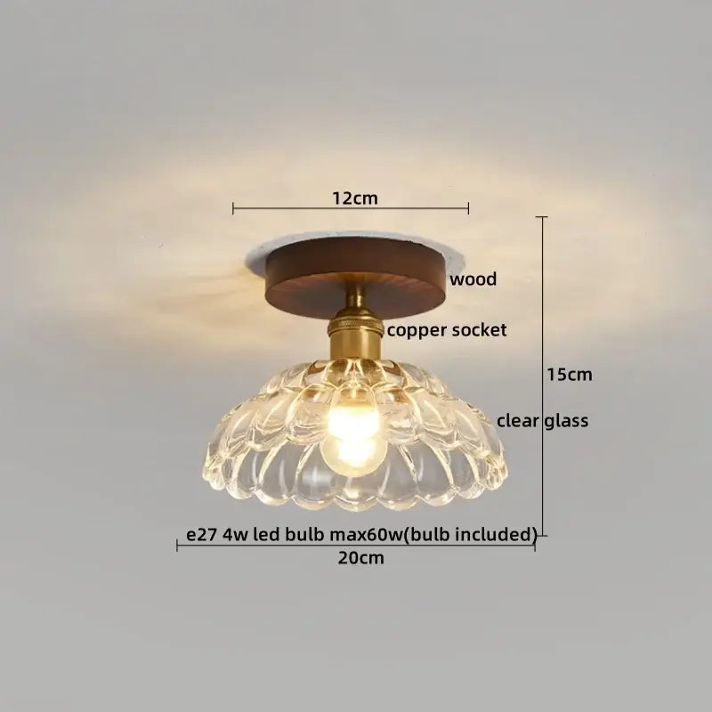 Floral etched led glass ceiling light for living room