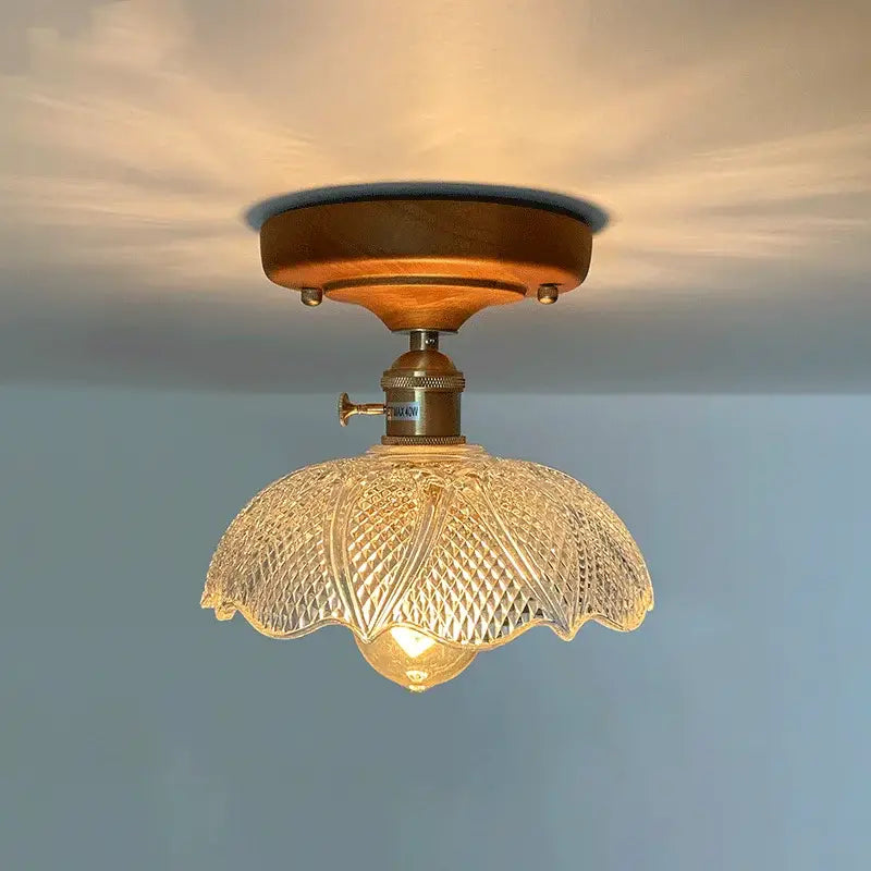 Floral etched led glass ceiling light for living room