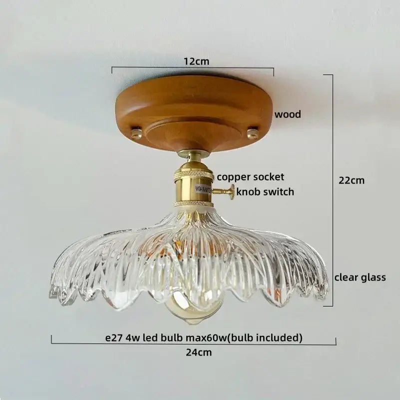 Floral etched led glass ceiling light for living room