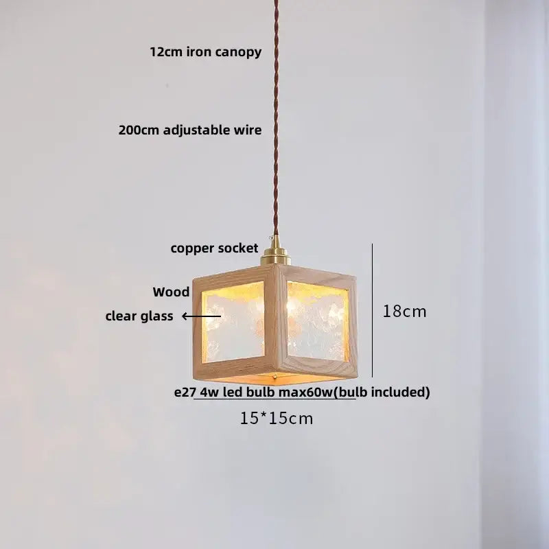 Japanese style wood pendant light – living room textured glass led