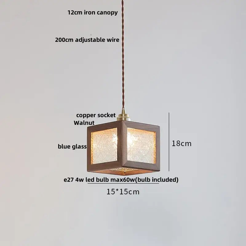 Japanese style wood pendant light – living room textured glass led