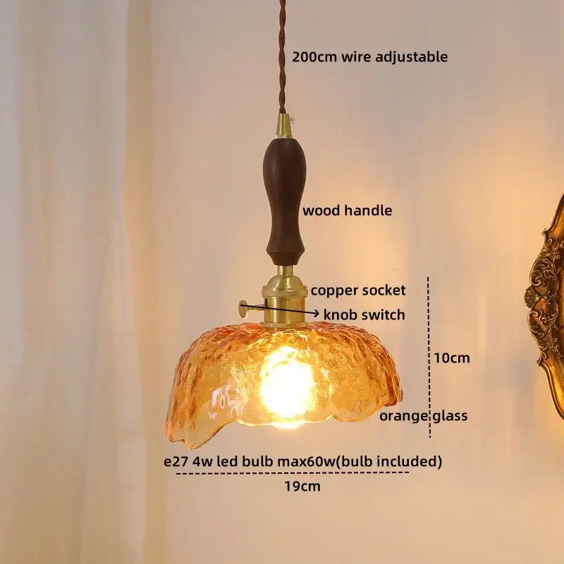 Modern scalloped glass wood pendant light for dining room