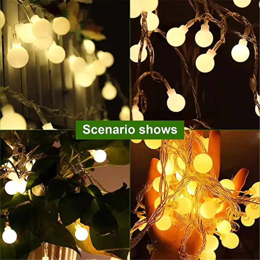 Warm frosted white led globe ball string lights bedroom decor
