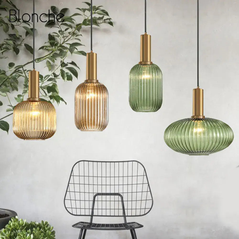 Decorbites led gold chandelier amber & green pendant lamps dining room