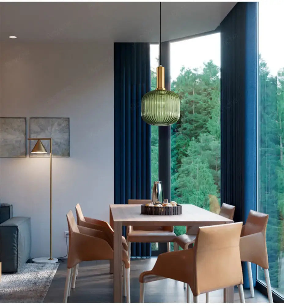 Decorbites led gold chandelier amber & green pendant lamps dining room