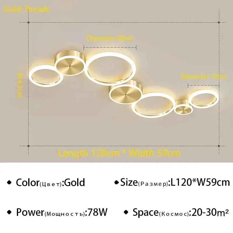 Modern gold ring chandelier living room led circular light fixture