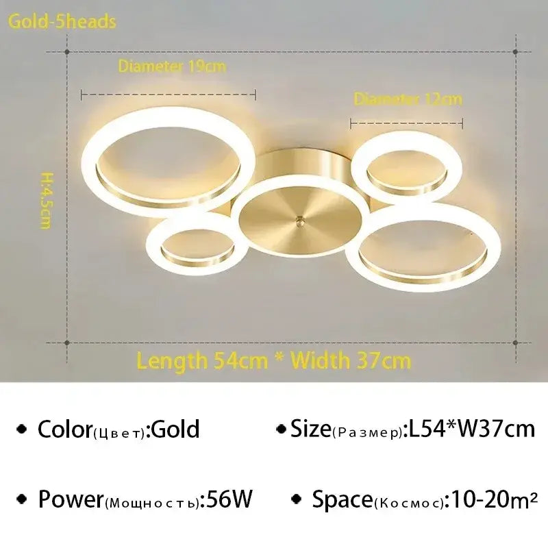 Modern gold ring chandelier living room led circular light fixture
