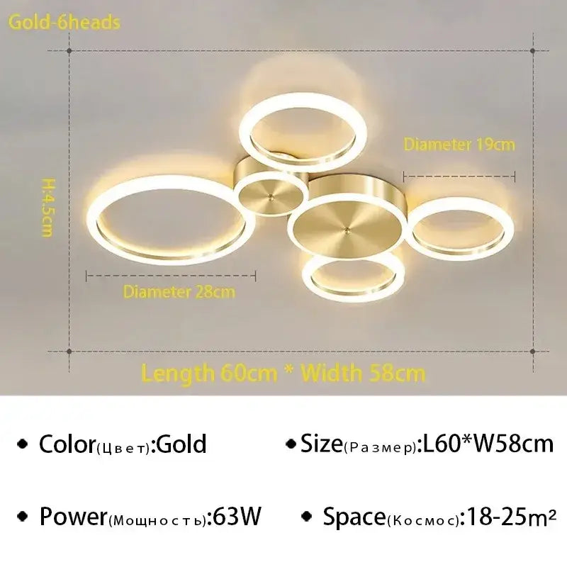 Modern gold ring chandelier living room led circular light fixture