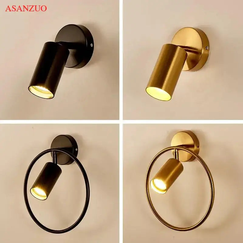 Modern black & gold led ring wall lamp bedroom spotlight