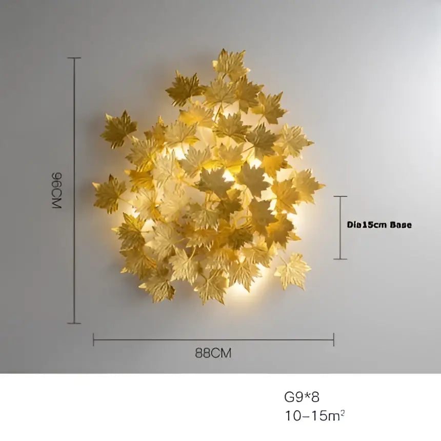 Golden maple leaves led wall sconce bedroom metallic art sculpture