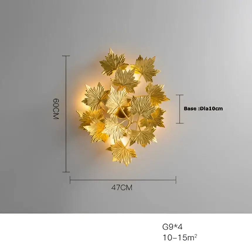 Golden maple leaves led wall sconce bedroom metallic art sculpture