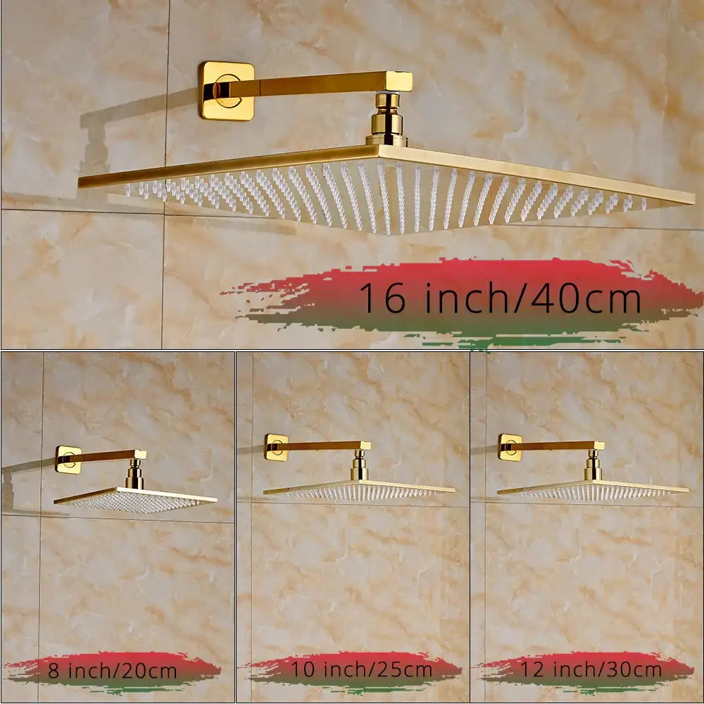 Modern gold led rainfall shower faucet set bathroom fixture
