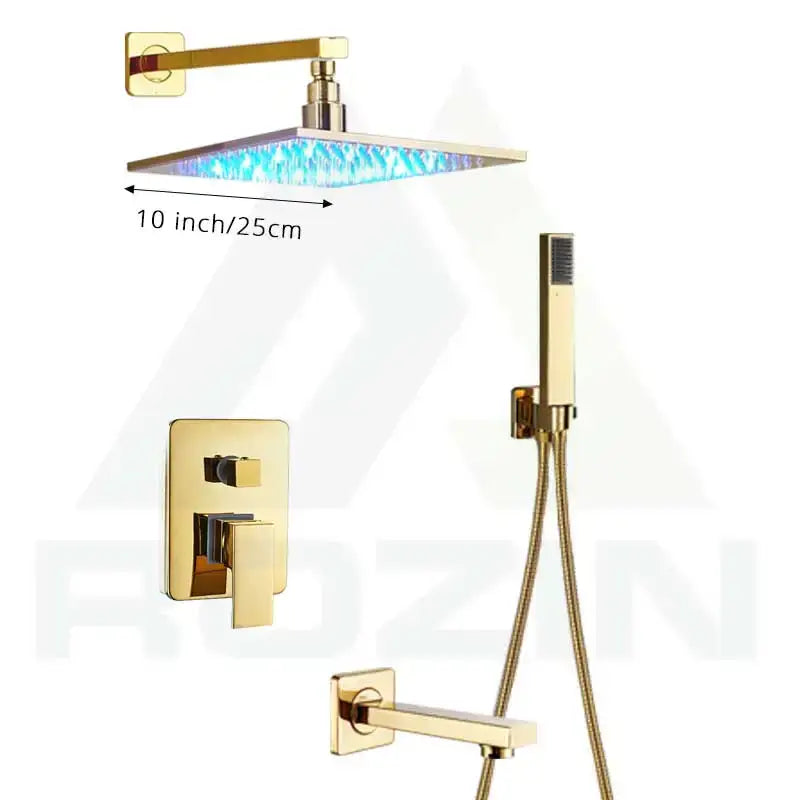 Modern gold led rainfall shower faucet set bathroom fixture