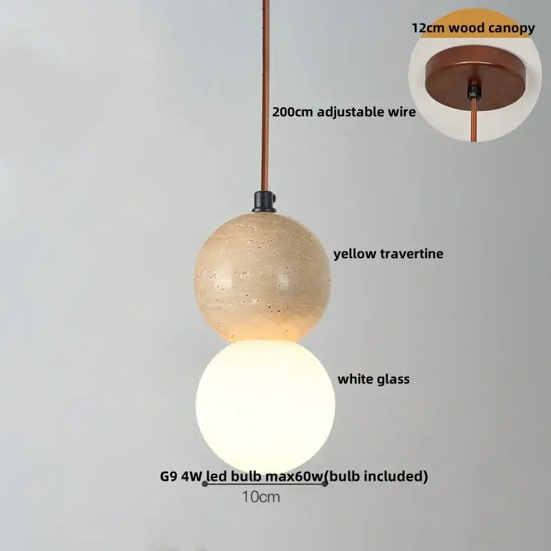 Modern travertine and glass gourd pendant light living room fixture