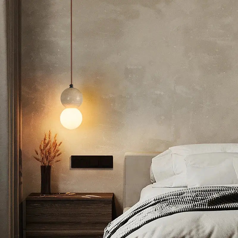 Modern travertine and glass gourd pendant light living room fixture