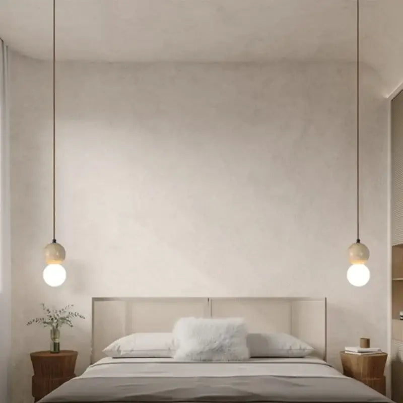 Modern travertine and glass gourd pendant light living room fixture