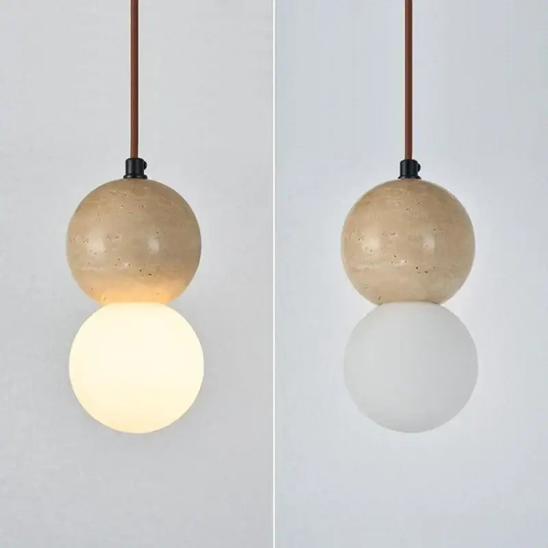 Modern travertine & white glass led gourd pendant light dining room