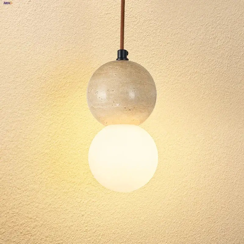 Modern travertine & white glass led gourd pendant light dining room