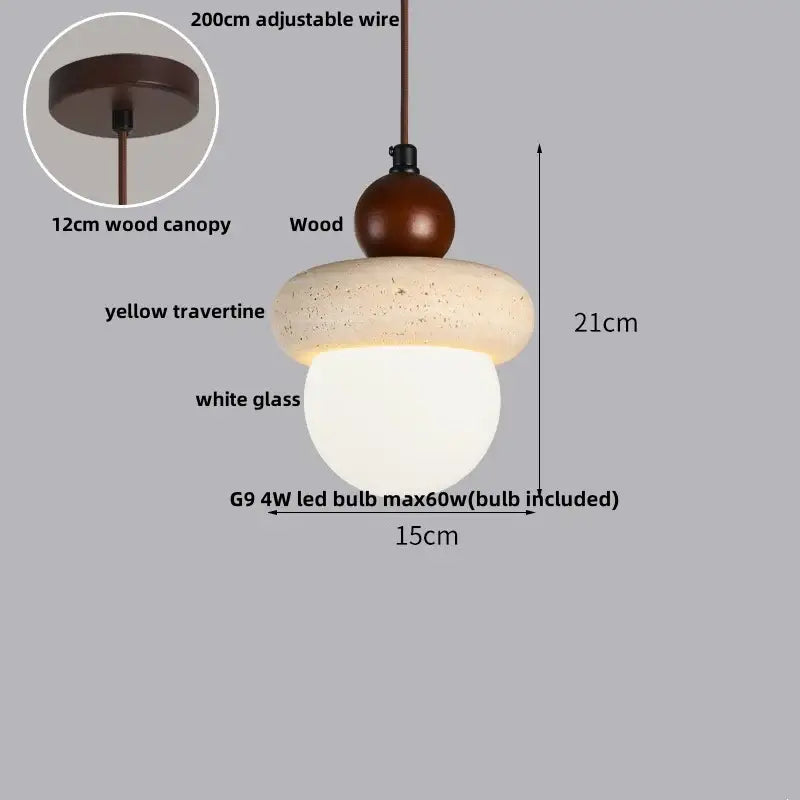Modern travertine & white glass led gourd pendant light dining room
