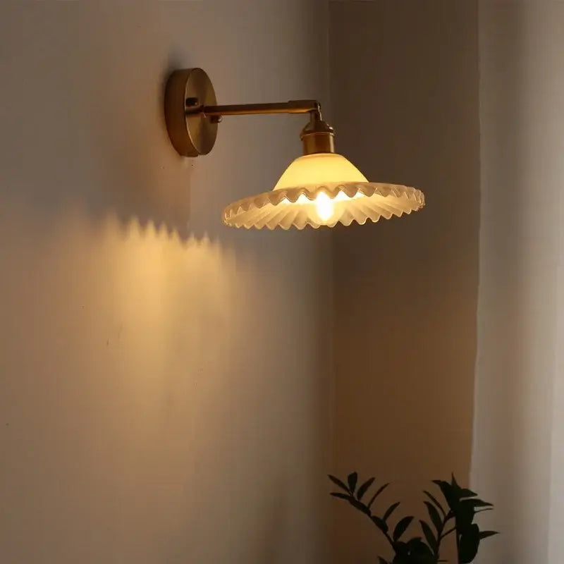 Japanese style led green glass wall light for bedroom brass sconce